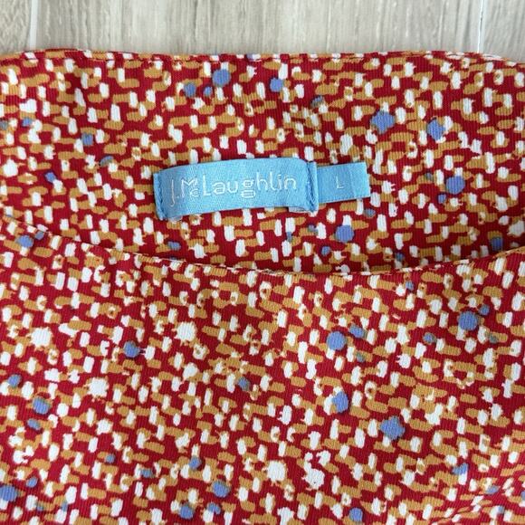 J MCLAUGHLIN Catalina Cloth Sheath Dress Large Multicolor Print Ruched Side Red - Picture 5 of 12